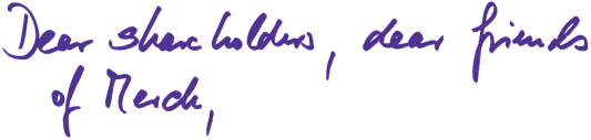 Dear shareholders, dear friends of Merck (handwriting)